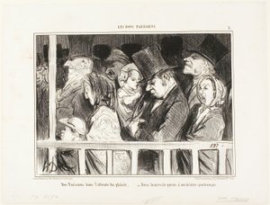 Pariser freuen sich auf etwas Spaß. Zwei Stunden vor jedem Theater der Stadt anstehen, Platte 1 aus Les Bons Parisiens von Honoré Victorin Daumier
