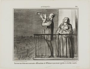 Die Pariser trauen den Zusicherungen von Monsieur Babinet nicht ganz und bestehen darauf, auf den Kometen zu warten, Platte 394 aus Actualités