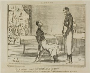 Das Restaurant auf der Ausstellung. „- Überhaupt keine Kunden... sind diese Leute nicht hungrig? - Ich denke, die Hungrigen essen die angebotenen Snacks,“ Tafel 3 aus Le Salon De 1857