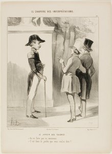 Die Tuileriengärten. „- Hier ist Rauchen verboten, Sir! - Meinen Sie im Garten?“, Platte 10 aus Le Chapitre Des Interprétations von Honoré Victorin Daumier