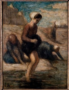 Am Wasser - Junge Frau, die ängstlich ins Wasser geht