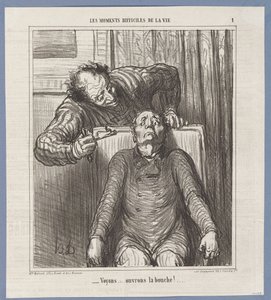 Lass uns sehen... öffne deinen Mund! von Honoré Daumier