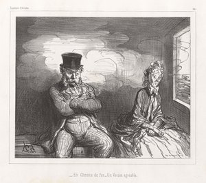 In der Eisenbahn, ein angenehmer Nachbar, aus der Zeitschrift Souvenirs d’Artistes von Honoré Daumier