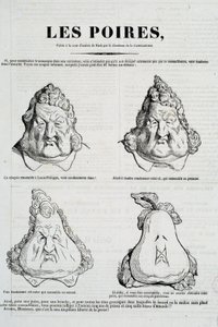 Birnen: Karikatur, die eine Metamorphose von Louis Philippes Gesicht in eine Birne darstellt