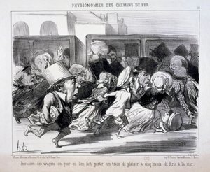 Physiognomien der Eisenbahn Nr. 10: Erstürmung der Waggons an einem Tag, an dem man abfahren lässt... von Honoré Daumier