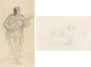 Singender Gitarrist (recto); Liegende Frau, die sich auf ihren Arm stützt (verso)