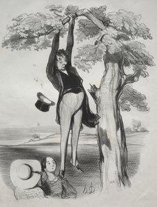 Die Gefahren, einen Pflaumenbaum zu heftig zu schütteln (wenn man ein erwachsener Mann ist) von Honoré Daumier