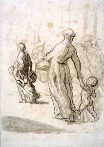 Zwei Frauen und ein Kind, ca. 1848-50 von Honoré Daumier