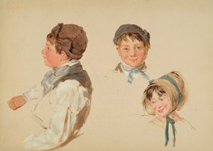 Köpfe von Kindern, Junge und Mädchen, drei Studien