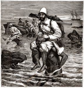 Louis Boussenard landet in Tanger auf dem Rücken eines Trägers