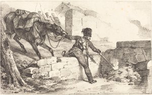 Artillerist zündet eine Mine von Emile Jean Horace Vernet