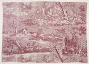 Fragment eines Kupferstichbedruckten Baumwollstoffs mit Jagdszenen-Design von Horace Vernet