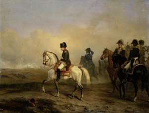 Kaiser Napoleon I und sein Stab zu Pferd von Emile Jean Horace Vernet