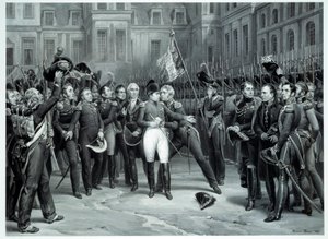 Der Abschied von Napoleon Bonaparte (1769-1821) von der kaiserlichen Garde im Hof von Cheval Blanc in Fontainebleau am 20.04.1814