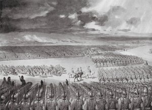 Porus erwartet den Angriff Alexanders, Juli 326 v. Chr.