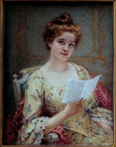 Der Brief von Manon. Miniatur auf Elfenbein von Hortense Richard (1860-nach 1939)