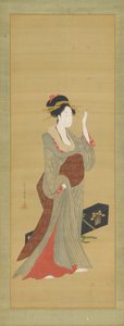 Eine Geisha, die eine Schildpatt-Haarnadel anpasst, späte 18. Jahrhundert