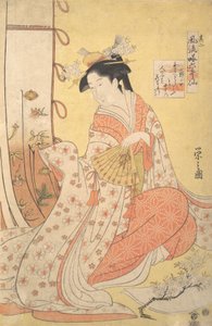 Ono no Komachi: Nummer Zwei Sono ni, aus der Serie Stilvolle Parodien der sechs poetischen..., 1790er Jahre von Hosoda Eishi