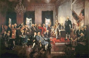 Die Unterzeichnung der Verfassung der Vereinigten Staaten im Jahr 1787 von Howard Chandler Christy
