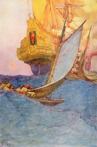 Ein Angriff auf eine Galeone, frühes 20. Jahrhundert (Buchillustration) von Howard Pyle