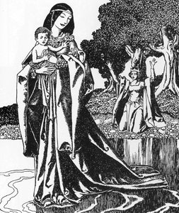 Artussage: Die Dame vom See entführt den jungen Lancelot Illustration von Howard Pyle (1853-1911) aus „The story of the champions of the round table“ 1903 Private Sammlung von Howard Pyle
