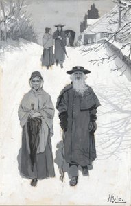 Die Dunkers - Auf dem Weg zum Treffen, Zeichnung einer Illustration, veröffentlicht in Harper von Howard Pyle