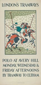 Polo in Avery Hill, London County Council LCC Straßenbahnplakat, 1923