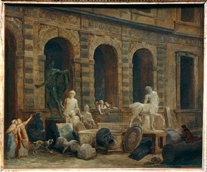 Der Zeichner von Antiquitäten vor der Kleinen Galerie des Louvre von Hubert (circle of) Robert