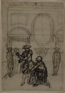 Studie für eine zweite Ausgabe, nie veröffentlicht, von Colles "La Partie de Chasse de Henri IV", Akt I, Szene 6 von Hubert Francois Gravelot