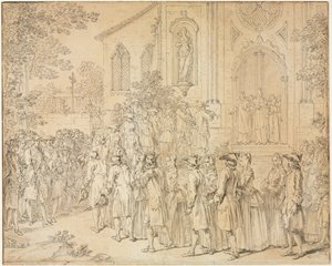 Eine Prozession, die eine Kirche betritt, 1700er