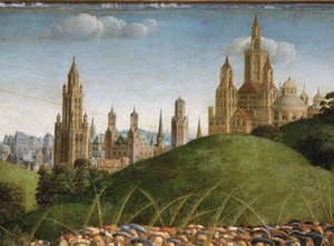 Detail der Anbetung des mystischen Lammes, von der zentralen Tafel des Genter Altars (Detail) von Hubert & Jan van (1390 1441) Eyck