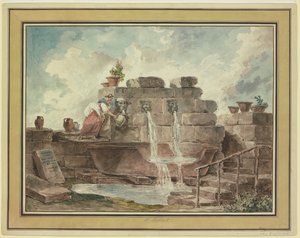 Ein römischer Brunnen mit einer Wasser schöpfenden Frau von Hubert Robert