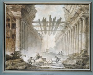 Herde in den Ruinen eines Tempels (Öl auf Leinwand) von Hubert Robert