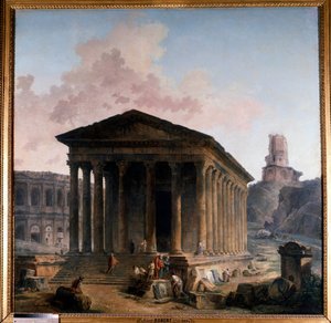 La maison carrée, die Arenen und der Turm Magne in Nîmes von Hubert Robert