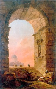 Landschaft mit einem Bogen und der Petersdom in Rom, 1773