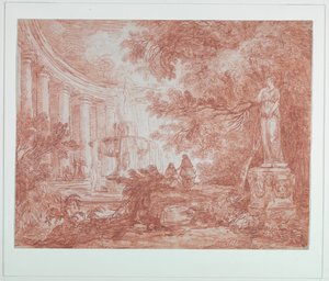 Park mit Brunnen und Statue von Hubert Robert