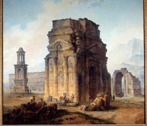 Ansicht des Arc de Triomphe und des Theaters von Orange von Hubert Robert