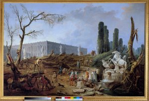 Ansicht des Hains der Apollonbäder in Versailles zur Zeit der Abholzung im Winter 1774-1775