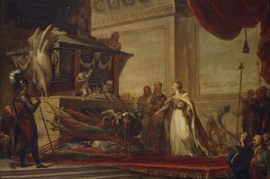 Katharina II. legt die Trophäen der Schlacht von Chesma auf das Grab von Peter dem Großen, 1791