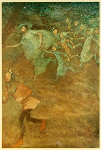 Sir Hugh Evans, Anne Page und andere treten auf, aus Die lustigen Weiber von Windsor, 1910 von Hugh Thomson