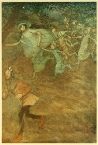 Sir Hugh Evans, Anne Page und andere treten auf, aus Die lustigen Weiber von Windsor, veröffentlicht 1910 von Hugh Thomson