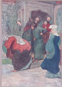 Raus aus meiner Tür, du Hexe, Illustration aus Die lustigen Weiber von Windsor, 1910