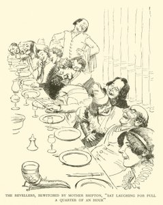 Die Zecher, verzaubert von Mutter Shipton, "lachten eine volle Viertelstunde lang" (Gravur) von Hugh Thomson