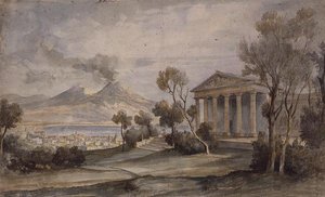 Die Villa Saliceti, Neapel unten und der Vesuv in der Ferne von Hugh William Williams