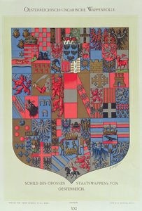 Wappen des österreichisch-ungarischen Reiches, zeigt die Wappen des kaiserlichen österreichischen Hofes, graviert von R. M. Rohrer