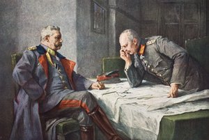 General von Hindenburg und Generalquartiermeister Erich von Ludendorff am Kartentisch