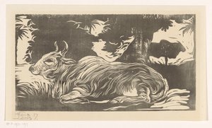 Liegender Zebu von Huib Luns (signed by artist)