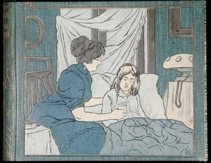 Eine Mutter pflegt ihre kranke Tochter, vom Umschlag eines Familienmedizinbuchs, ca. 1900 von Hungarian School