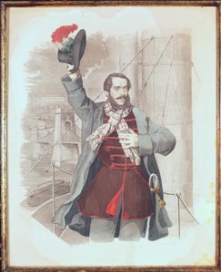 Porträt von Lajos Kossuth (1802-94) an der Kettenbrücke in Budapest, 1849