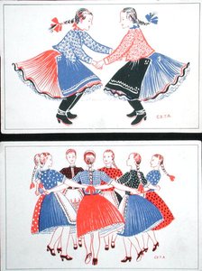Postkarten, die traditionelle ungarische Tänze zeigen, ca. 1947-48 von Hungarian School